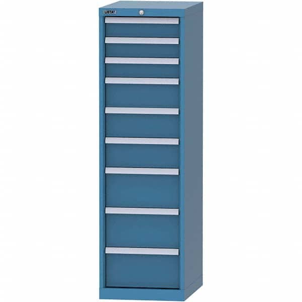 LISTA - 9 Drawer, 216 Compartment Bright Blue Steel Modular Storage Cabinet - Exact Tooling