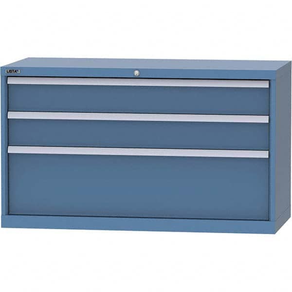 LISTA - 3 Drawer, 99 Compartment Bright Blue Steel Modular Storage Cabinet - Exact Tooling
