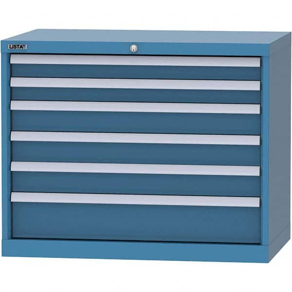 LISTA - 6 Drawer, 84 Compartment Bright Blue Steel Modular Storage Cabinet - Exact Tooling