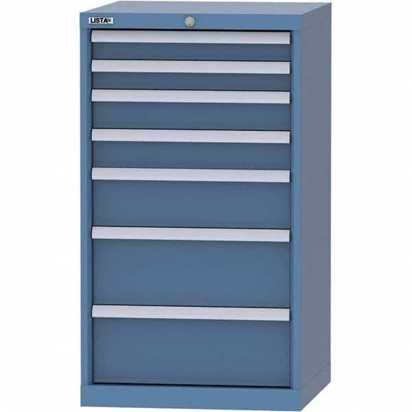 LISTA - 7 Drawer, 84 Compartment Bright Blue Steel Modular Storage Cabinet - Exact Tooling