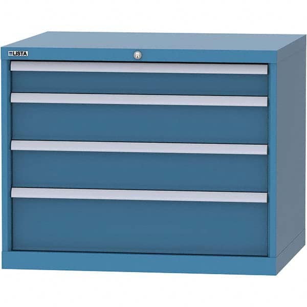 LISTA - 4 Drawer, 84 Compartment Bright Blue Steel Modular Storage Cabinet - Exact Tooling