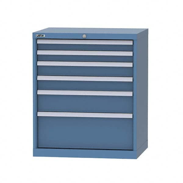 LISTA - 6 Drawer, 124 Compartment Bright Blue Steel Modular Storage Cabinet - Exact Tooling