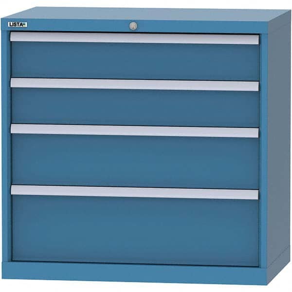 LISTA - 4 Drawer, 84 Compartment Bright Blue Steel Modular Storage Cabinet - Exact Tooling