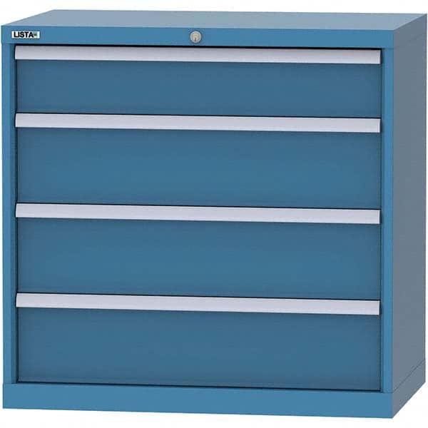 LISTA - 4 Drawer, 84 Compartment Bright Blue Steel Modular Storage Cabinet - Exact Tooling