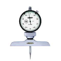 Insize USA LLC - Dial Depth Gages; Maximum Measurement (Inch): 12 ; Maximum Measurement (Decimal Inch): 12 ; Graduation (Decimal Inch): 0.0010 ; Base Length (Decimal Inch): 2-1/2 ; Base Length (Inch): 2-1/2 ; Calibrated: Yes - Exact Tooling