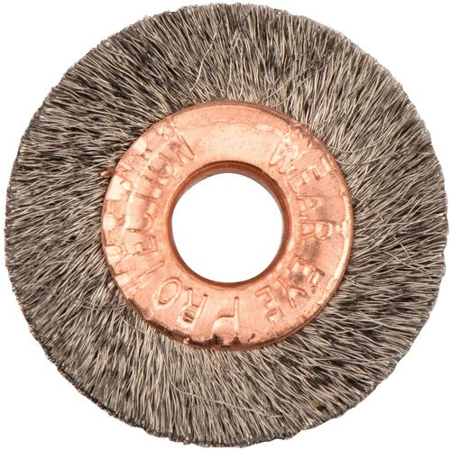1″ Small Diameter Crimped Wire Wheel, .005″ Stainless Steel Fill, 1/4″ Arbor Hole - Exact Tooling