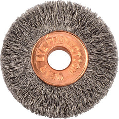 1-1/4″ Small Diameter Crimped Wire Wheel, .008″ Stainless Steel Fill, 1/4″ Arbor Hole - Exact Tooling