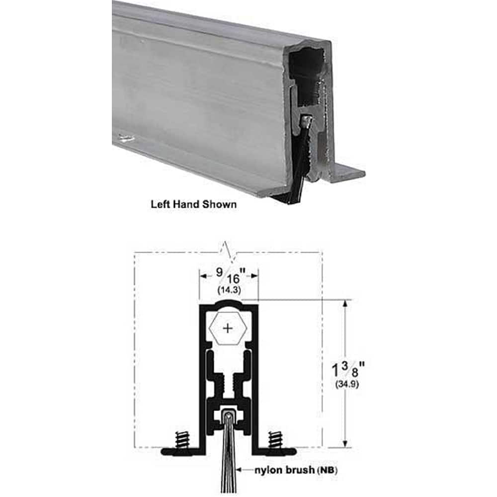 Pemko - Sweeps & Seals; Type: Non-Handed Full Mortise Automatic Door Bottom ; Width (Inch): 9/16 ; Finish/Coating: Mill Finish Aluminum ; Material: 6063-T6 Aluminum Alloy and Temper Case with Bar ; Back Strip Brush Width (Inch): 2 ; Bristle Length (Inch) - Exact Tooling
