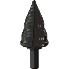Greenlee - Step Drill Bits; Minimum Hole Diameter (Inch): 3/16 ; Maximum Hole Diameter (Inch): 1-7/32 ; Drill Bit Material: Steel ; Drill Bit Finish/Coating: Steam Oxide ; Number of Hole Sizes: 4 ; Shank Type: 3-Flat - Exact Tooling