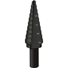 Greenlee - Step Drill Bits; Minimum Hole Diameter (Inch): 3/16 ; Maximum Hole Diameter (Inch): 3/4 ; Drill Bit Material: Steel ; Drill Bit Finish/Coating: Steam Oxide ; Number of Hole Sizes: 10 ; Shank Type: 3-Flat - Exact Tooling