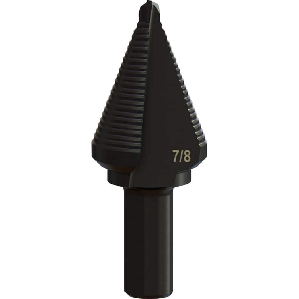 Greenlee - Step Drill Bits; Minimum Hole Diameter (Inch): 3/16 ; Maximum Hole Diameter (Inch): 7/8 ; Drill Bit Material: Steel ; Drill Bit Finish/Coating: Steam Oxide ; Number of Hole Sizes: 1 ; Shank Type: 3-Flat - Exact Tooling