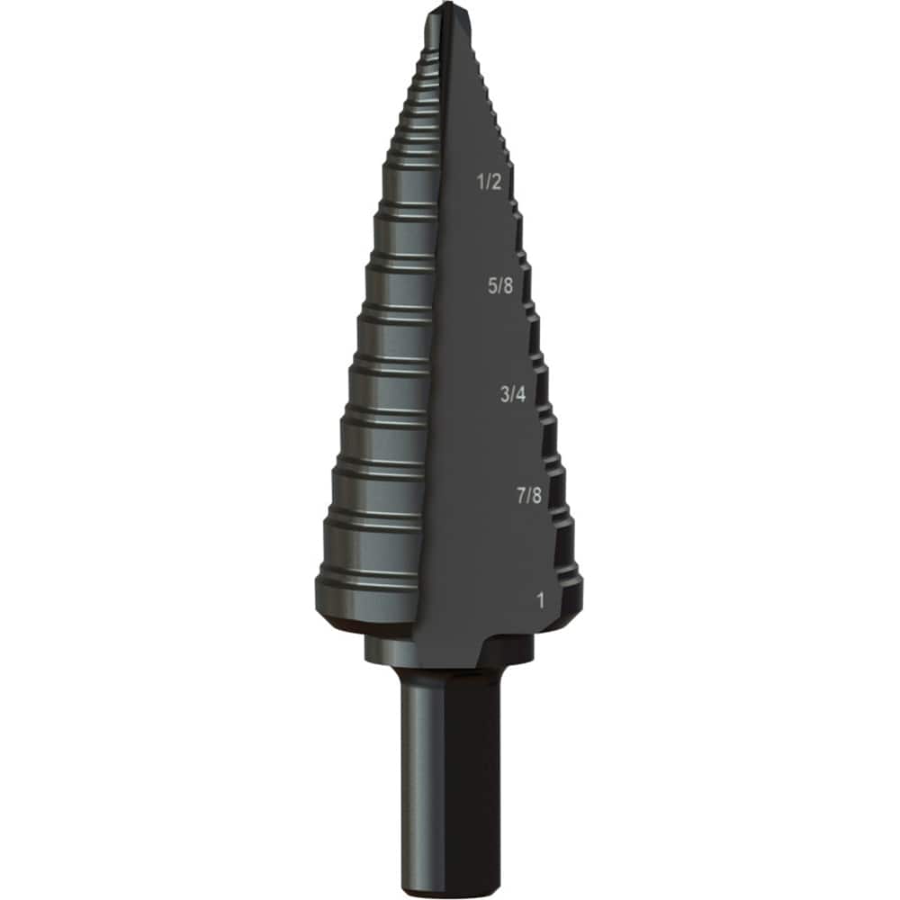 Greenlee - Step Drill Bits; Minimum Hole Diameter (Inch): 3/16 ; Maximum Hole Diameter (Inch): 1 ; Drill Bit Material: Steel ; Drill Bit Finish/Coating: Steam Oxide ; Number of Hole Sizes: 10 ; Shank Type: 3-Flat - Exact Tooling