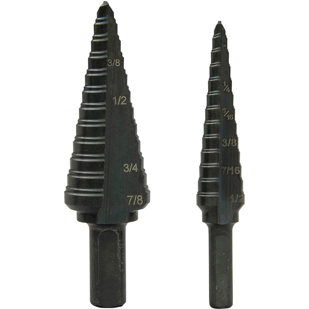 Greenlee - Drill Bit Sets; System of Measurement: Inch ; Drill Bit Material: Steel ; Drill Bit Set Type: Step Drill Bits ; Minimum Drill Bit Size (Decimal Inch): 0.5000 ; Minimum Drill Bit Size (Inch): 1/2 ; Maximum Drill Bit Size (Decimal Inch): 1.1250 - Exact Tooling