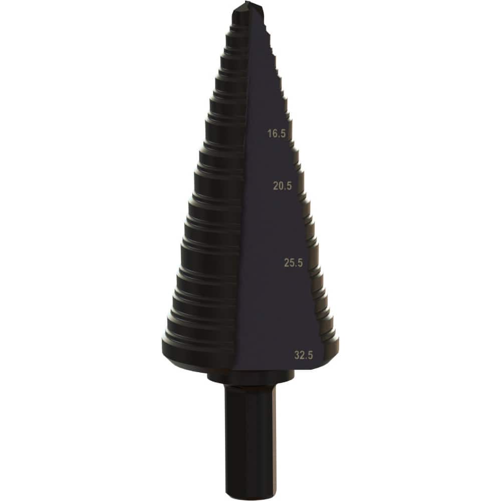 Greenlee - Step Drill Bits; Minimum Hole Diameter (mm): 6.00 ; Maximum Hole Diameter (mm): 32.500 ; Drill Bit Material: Steel ; Drill Bit Finish/Coating: Steam Oxide ; Number of Hole Sizes: 15 ; Shank Type: 3-Flat - Exact Tooling