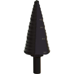 Greenlee - Step Drill Bits; Minimum Hole Diameter (mm): 6.00 ; Maximum Hole Diameter (mm): 32.500 ; Drill Bit Material: Steel ; Drill Bit Finish/Coating: Steam Oxide ; Number of Hole Sizes: 15 ; Shank Type: 3-Flat - Exact Tooling