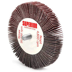Superior Abrasives - Mounted Flap Wheels; Abrasive Type: Coated ; Outside Diameter (Inch): 3 ; Face Width (Inch): 1/2 ; Abrasive Material: Aluminum Oxide ; Grit: 60 ; Mounting Type: 1/4" Shank - Exact Tooling