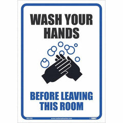 NMC - Safety & Facility Labels; Message Type: Restroom, Janitorial & Housekeeping; Restroom & Janitorial ; Header: None ; Legend: Wash Your Hands Before Leaving This Room ; Graphic: Message & Graphic ; Material Type: Pressure-Sensitive Vinyl; Pressure Se - Exact Tooling