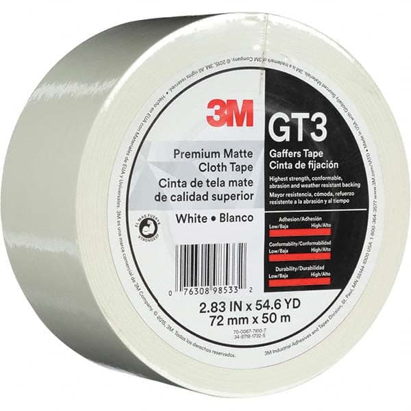 3M - 50m x 72mm x 11 mil White Cotton Cloth Gaffers Tape - Exact Tooling
