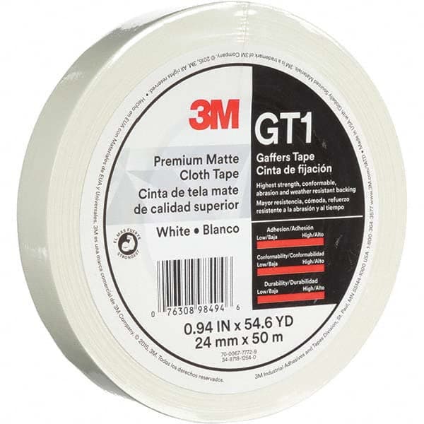3M - 50m x 24mm x 11 mil White Cotton Cloth Gaffers Tape - Exact Tooling