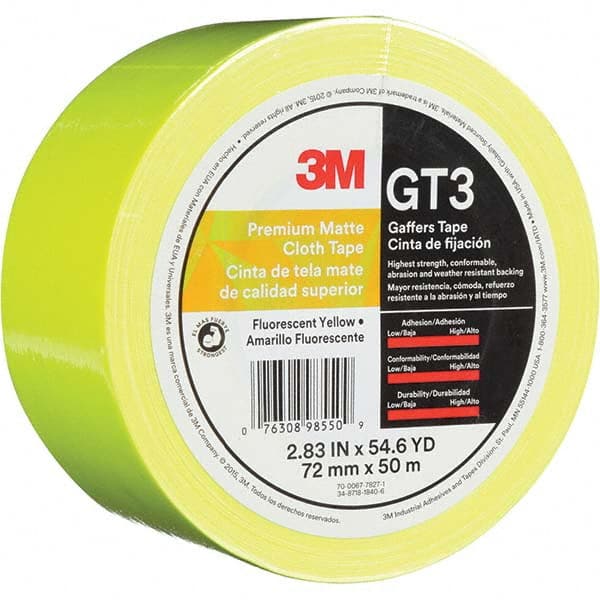 3M - 50m x 72mm x 11 mil Fluorescent Yellow Cotton Cloth Gaffers Tape - Exact Tooling