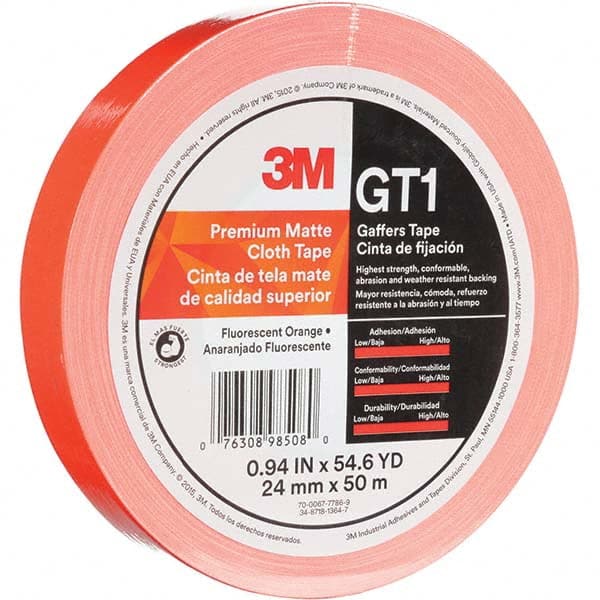 3M - 50m x 24mm x 11 mil Fluorescent Orange Cotton Cloth Gaffers Tape - Exact Tooling