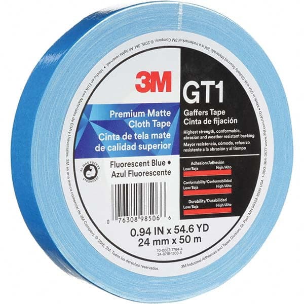 3M - 50m x 24mm x 11 mil Fluorescent Blue Cotton Cloth Gaffers Tape - Exact Tooling