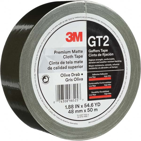 3M - 50m x 48mm x 11 mil Olive Green Cotton Cloth Gaffers Tape - Exact Tooling