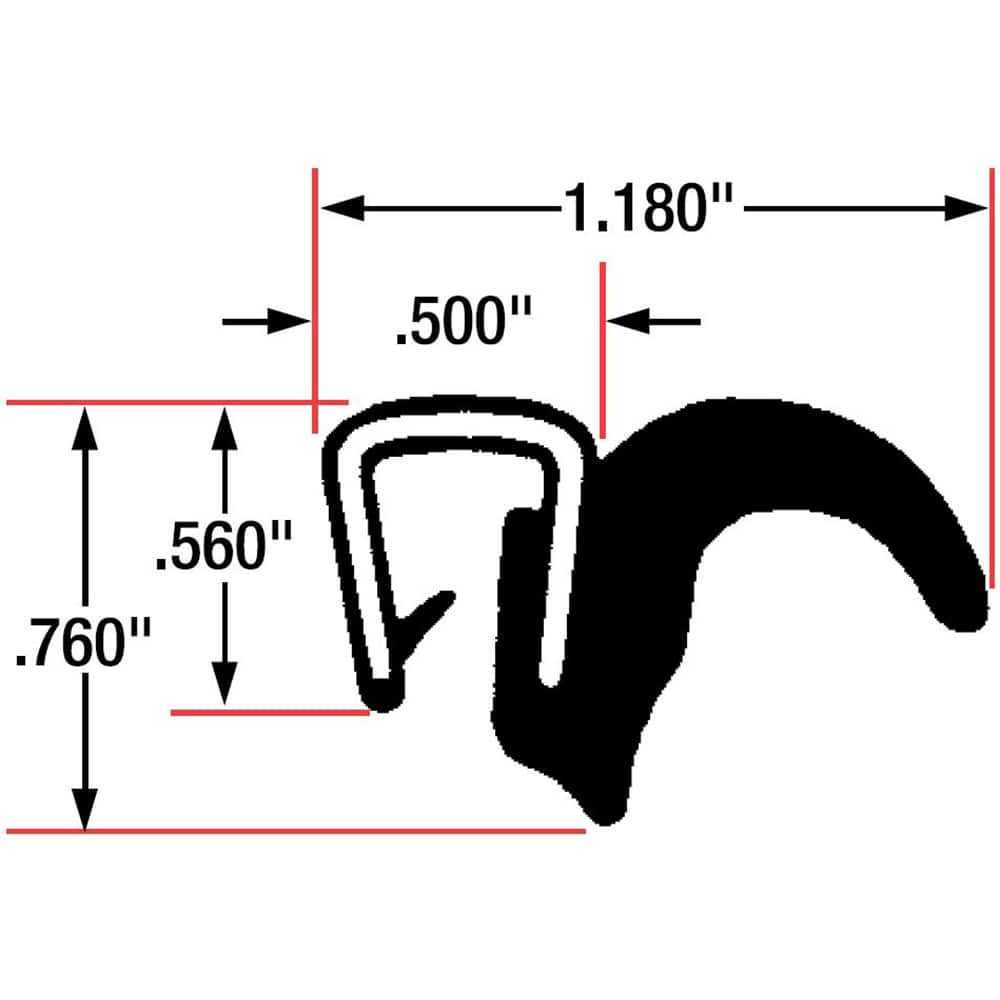 Fairchild Industries - Automotive Replacement Parts; Type: Trim Seal ; Application: Trim Seal, Vinyl and Sponge Rubber Trim Seal with Flexible Steel Core, .060"-.140", Black, 25 ft. - Exact Tooling