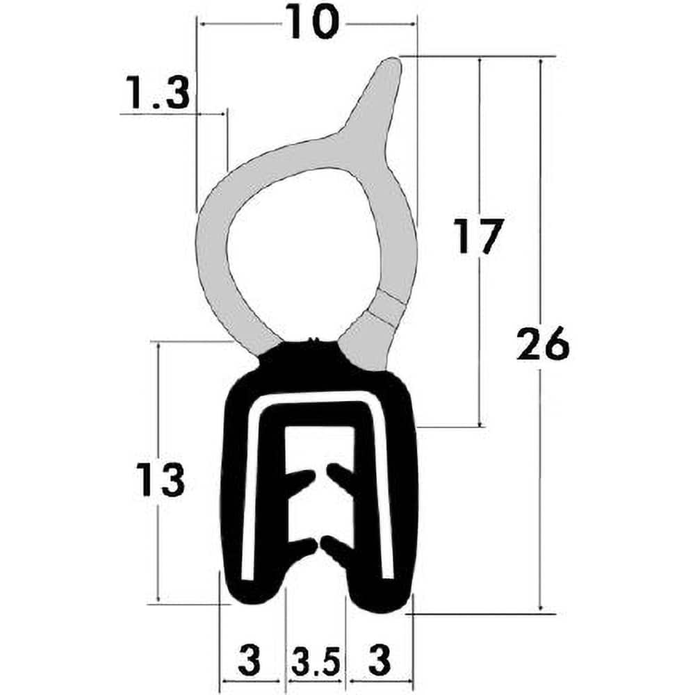 Fairchild Industries - Automotive Replacement Parts; Type: Trim Seal ; Application: Trim Seal, Sponge Bulb and Dense Rubber with Flexible Segmented Steel Core, .11"-.14", Black, 25 ft. - Exact Tooling