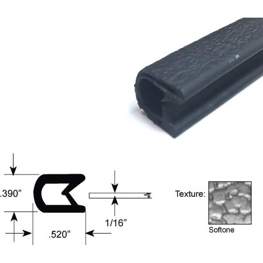 Fairchild Industries - Automotive Replacement Parts; Type: Edge Trim ; Application: Edge Trim, Standard Double Lip Trim with Segmented Steel Core, .032"-.125", Black Soft Tone, 50 ft. - Exact Tooling