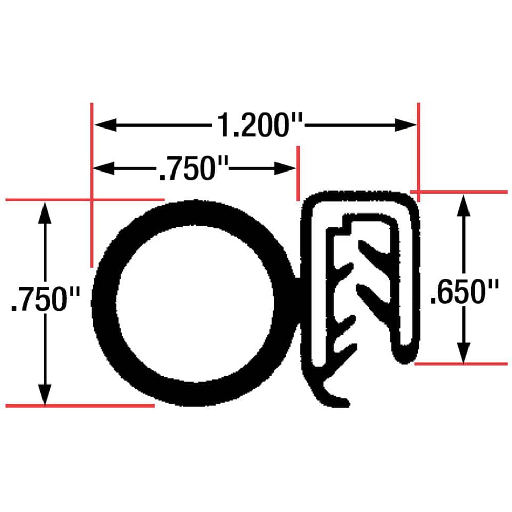 Fairchild Industries - Automotive Replacement Parts; Type: Trim Seal ; Application: Trim Seal, Sponge Bulb and Dense Rubber with Flexible Steel Wire Core, .11"-.13", Black, 25 ft. - Exact Tooling
