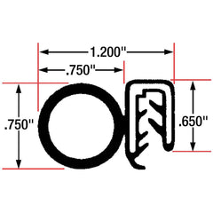 Fairchild Industries - Automotive Replacement Parts; Type: Trim Seal ; Application: Trim Seal, Sponge Bulb and Dense Rubber with Flexible Steel Wire Core, .11"-.13", Black, 25 ft. - Exact Tooling