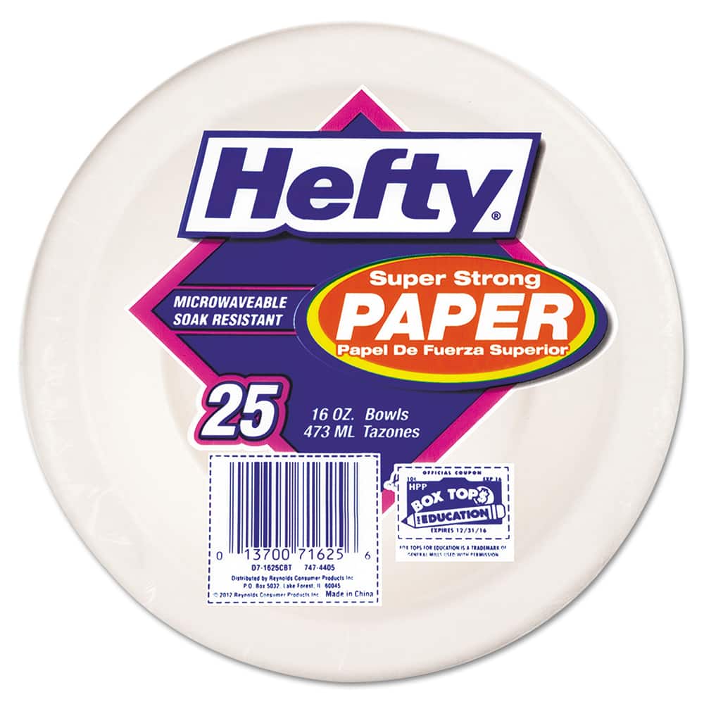 Hefty - Paper & Plastic Cups, Plates, Bowls & Utensils; Breakroom Accessory Type: Bowls ; Breakroom Accessory Description: Dinnerware-Bowl; Paper ; Color: White - Exact Tooling