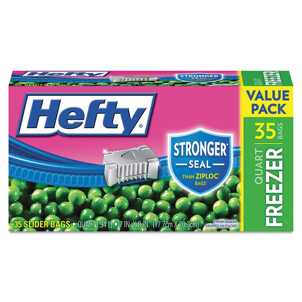 Hefty - Reclosable Food & Sandwich Bags; Volume Capacity: 1 Qt. ; Width (Inch): 7 ; Container Shape: Rectangle ; Height (Inch): 8 ; Material: Plastic ; Thickness (mil): 2.5000 - Exact Tooling