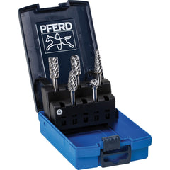 PFERD - 5 Pc Standard Cut Burr Set with Cylinder, Cylinder w/Rad End, Ball, Taper w/Rad End, Tree w/Rad End - Exact Tooling
