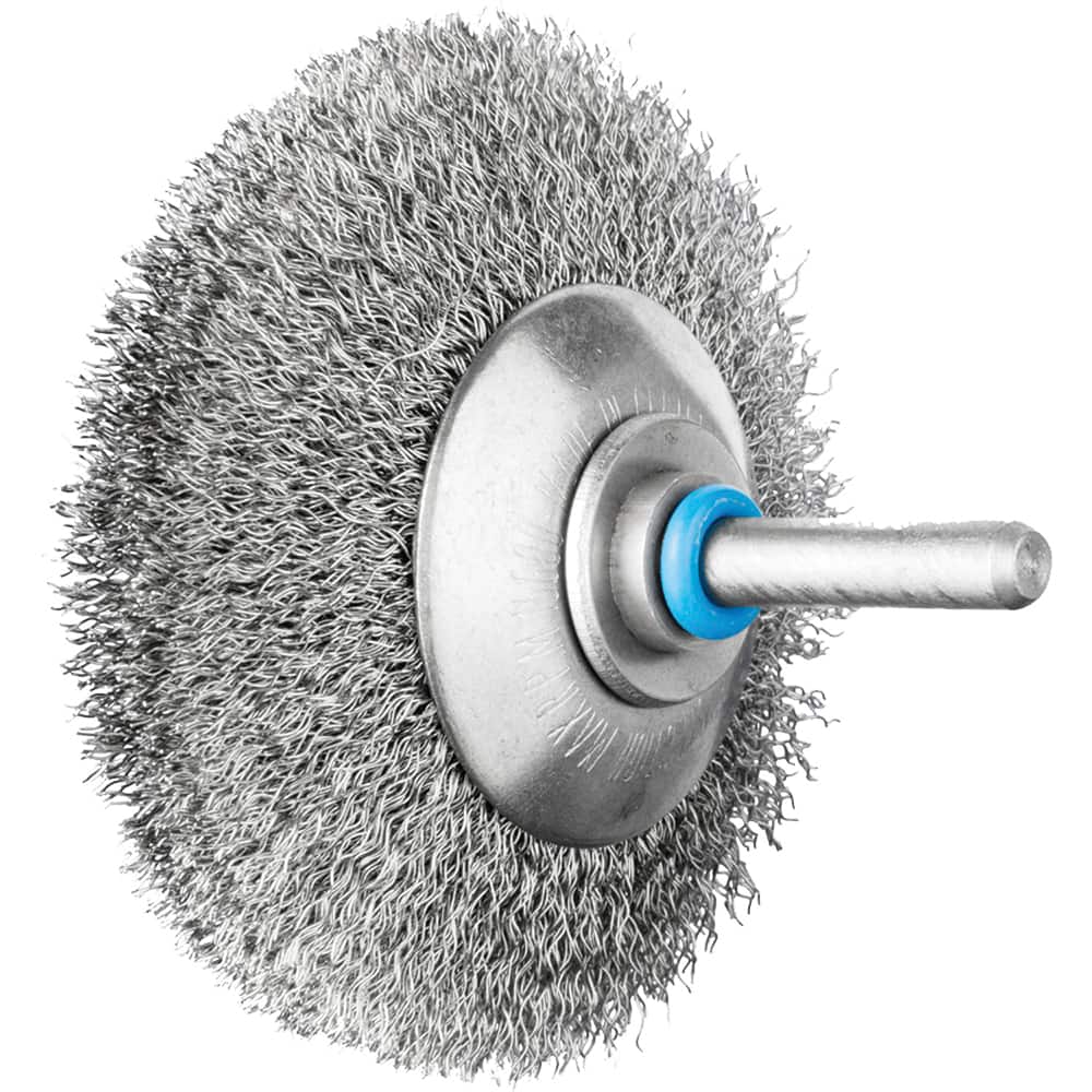 PFERD - Cup Brushes; Brush Diameter (Inch): 2-3/4 ; Fill Material: Stainless Steel ; Filament/Wire Diameter (Decimal Inch): 0.0100 ; Wire Type: Crimped Wire ; Arbor Type: Shank ; Arbor Hole Thread Size: 1/4 - Exact Tooling
