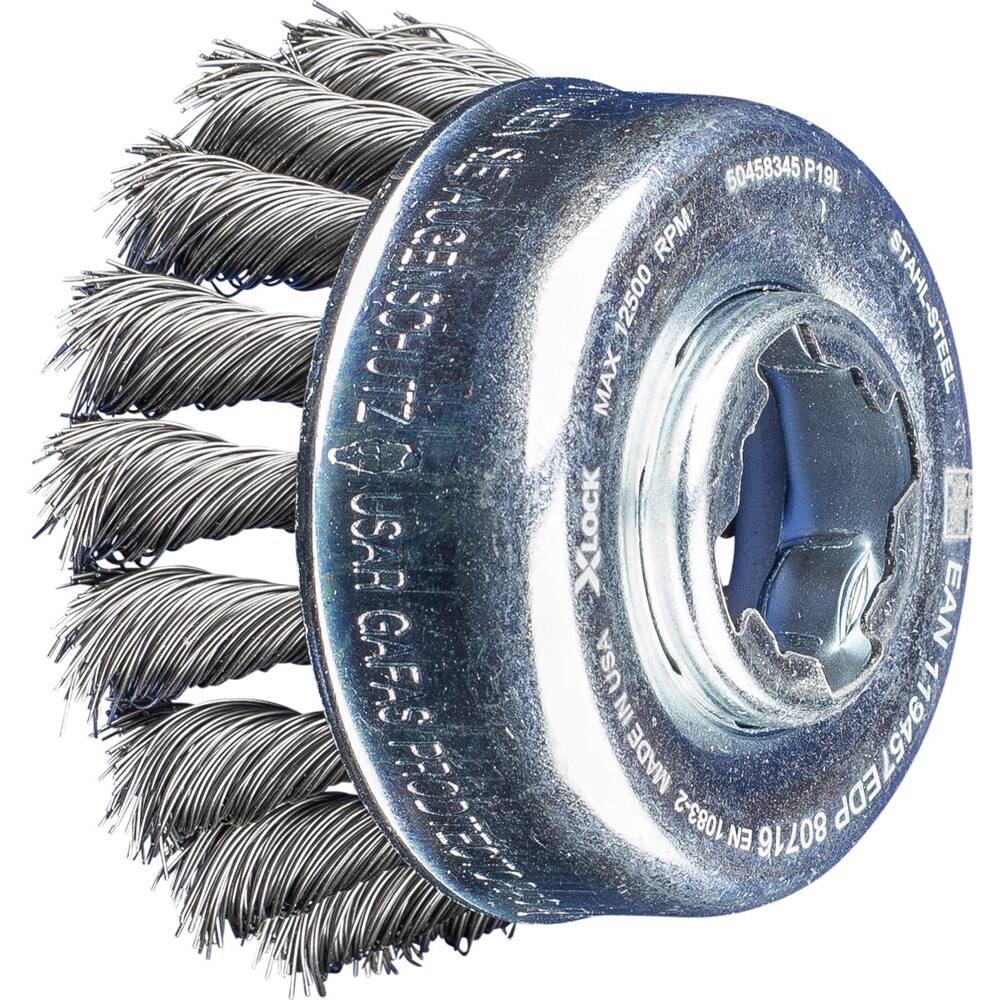 PFERD - Cup Brushes; Brush Diameter (Inch): 2-3/4 ; Fill Material: Carbon Steel ; Filament/Wire Diameter (Decimal Inch): 0.0140 ; Wire Type: Full Cable Twist; Single ; Arbor Type: X-LOCK ; Arbor Hole Thread Size: X-LOCK - Exact Tooling