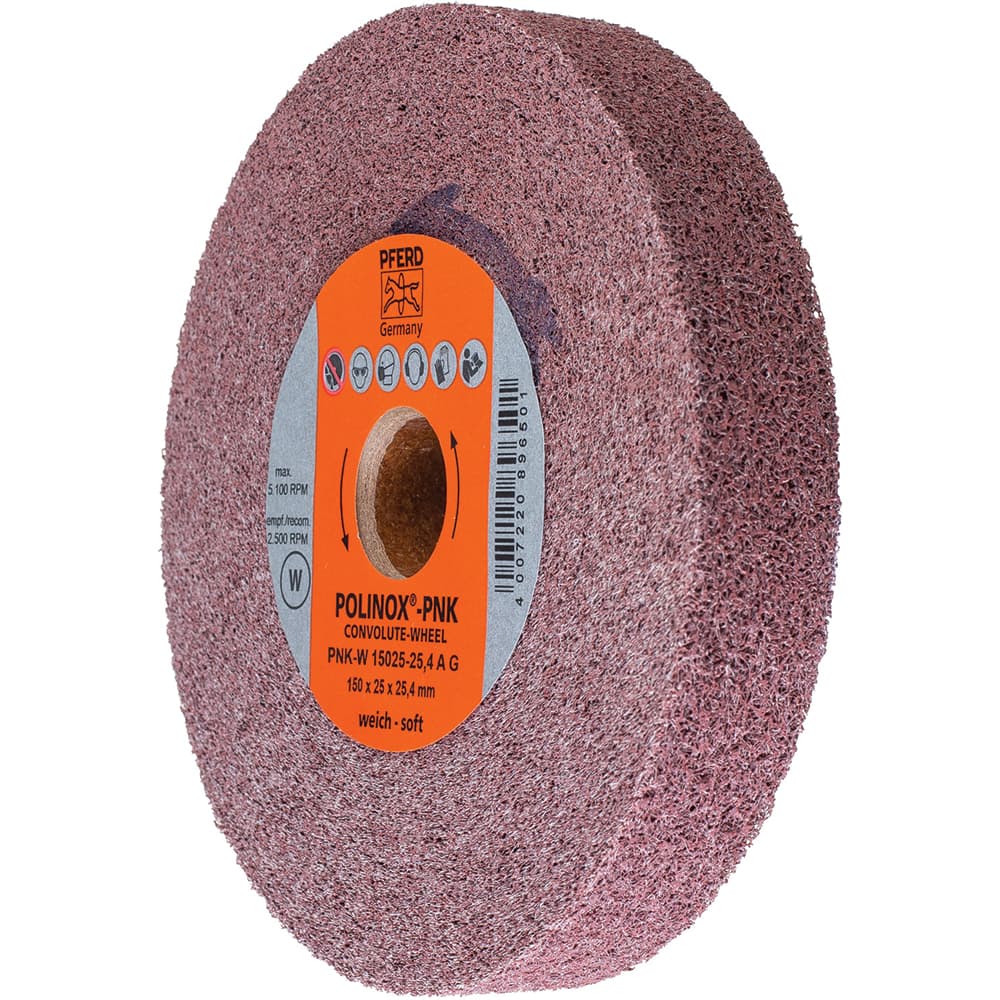 PFERD - Deburring Wheels; Wheel Type: Convolute ; Wheel Diameter (Inch): 6 ; Center Hole Size (Inch): 1 ; Abrasive Material: Aluminum Oxide ; Grade: Coarse ; Density Grade: Soft - Exact Tooling