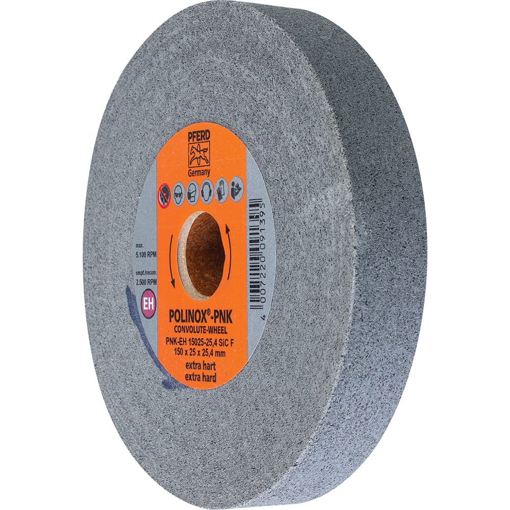 PFERD - Deburring Wheels; Wheel Type: Convolute ; Wheel Diameter (Inch): 6 ; Center Hole Size (Inch): 1 ; Abrasive Material: Silicon Carbide ; Grade: Fine ; Density Grade: Extra Hard - Exact Tooling