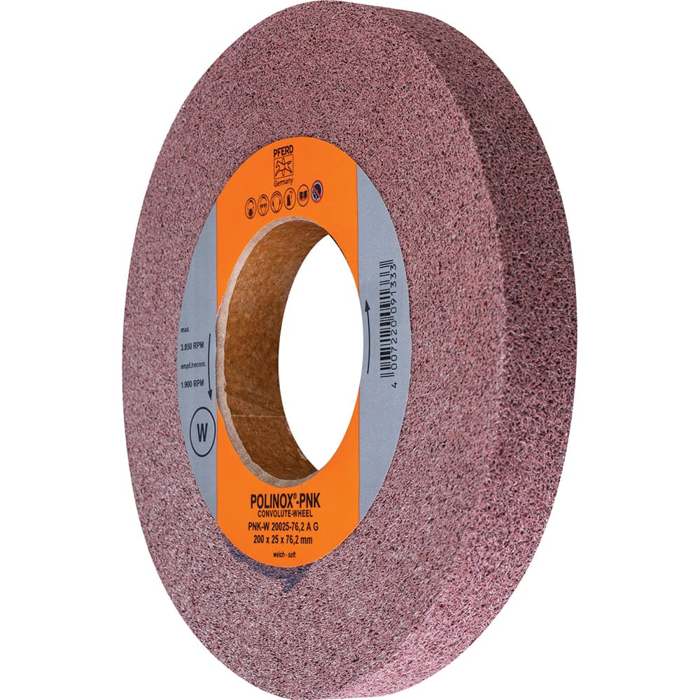 PFERD - Deburring Wheels; Wheel Type: Convolute ; Wheel Diameter (Inch): 8 ; Center Hole Size (Inch): 3 ; Abrasive Material: Aluminum Oxide ; Grade: Coarse ; Density Grade: Soft/Medium - Exact Tooling