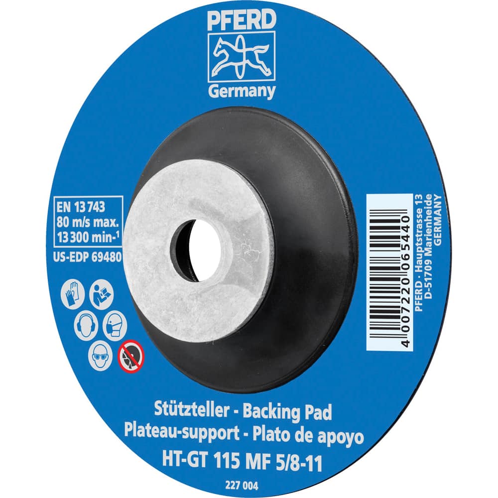 PFERD - Disc Backing Pads; Backing Pad Type: Disc Backing Pad ; Pad Diameter (Inch): 4-1/2 ; Maximum RPM: 13300.000 ; Thread Size: 5/8-11 ; Density: Flexible - Exact Tooling
