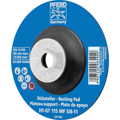 PFERD - Disc Backing Pads; Backing Pad Type: Disc Backing Pad ; Pad Diameter (Inch): 4-1/2 ; Maximum RPM: 13300.000 ; Thread Size: 5/8-11 ; Density: Flexible - Exact Tooling