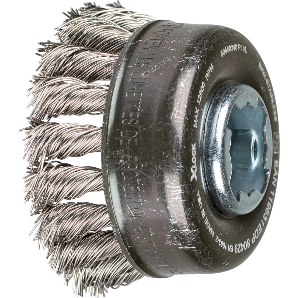 PFERD - Cup Brushes; Brush Diameter (Inch): 2-3/4 ; Fill Material: Stainless Steel ; Filament/Wire Diameter (Decimal Inch): 0.0200 ; Wire Type: Full Cable Twist; Single ; Arbor Type: X-LOCK ; Arbor Hole Thread Size: X-LOCK - Exact Tooling