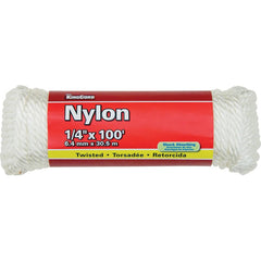 Mibro - Rope; Type: Twisted Rope ; Head/Holder Diameter (Inch): 1/4 ; Material: Nylon ; Load Capacity (Lb.): 124.000 ; Maximum Length: 100.00 ; Color: White - Exact Tooling