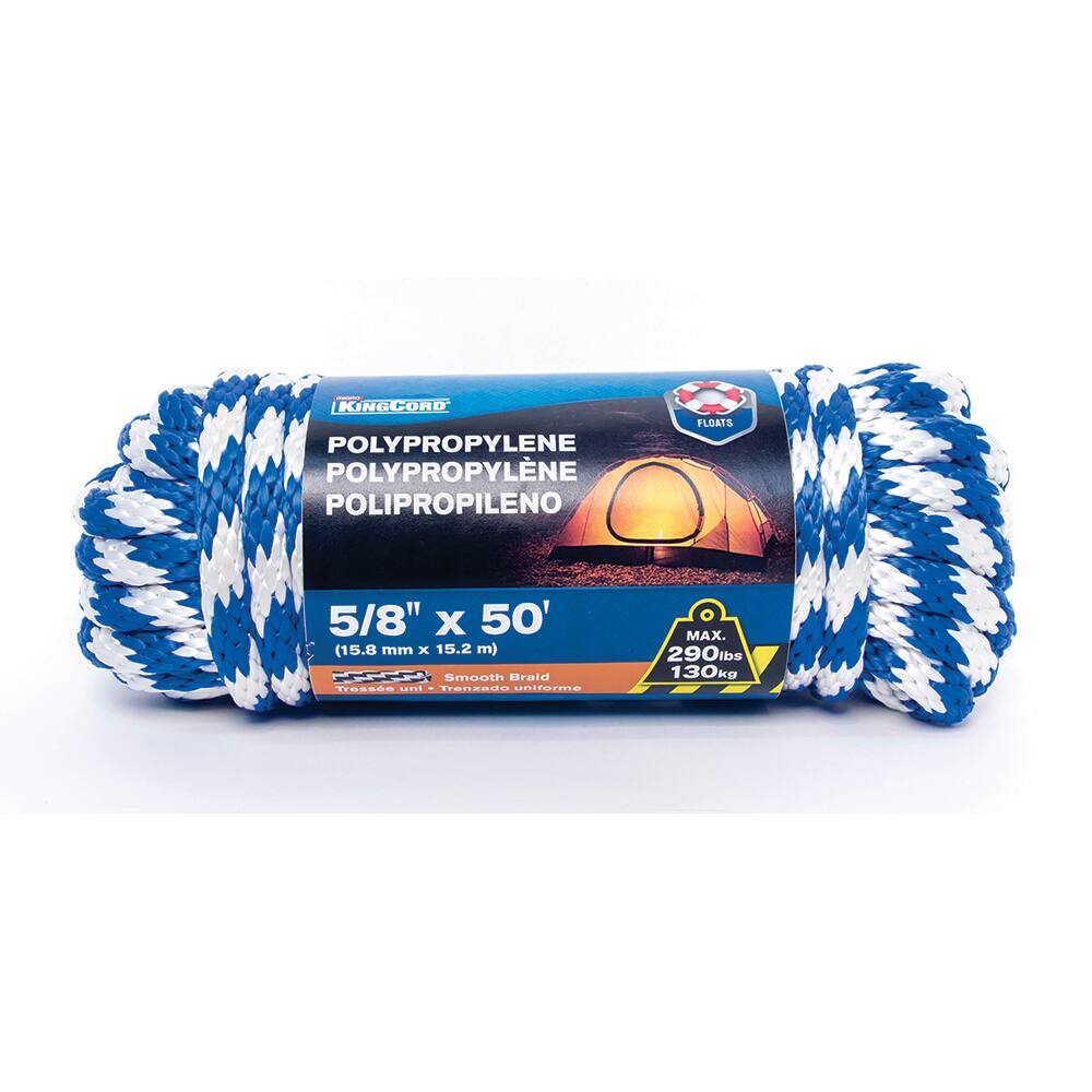 Mibro - Rope; Type: Solid Braid ; Head/Holder Diameter (Inch): 5/8 ; Material: Polypropylene ; Load Capacity (Lb.): 290.000 ; Maximum Length: 50.00 ; Color: Blue/White - Exact Tooling
