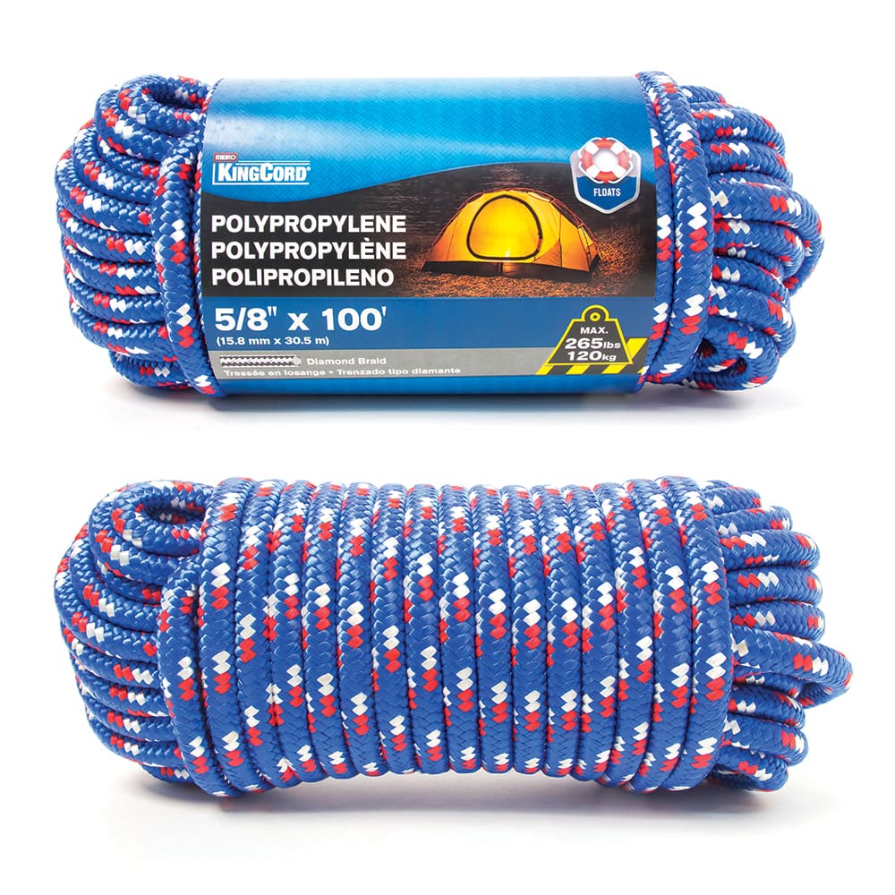 Mibro - Rope; Type: Diamond Braid ; Head/Holder Diameter (Inch): 5/8 ; Material: Polypropylene ; Load Capacity (Lb.): 265.000 ; Maximum Length: 100.00 ; Color: Multi-Colored - Exact Tooling
