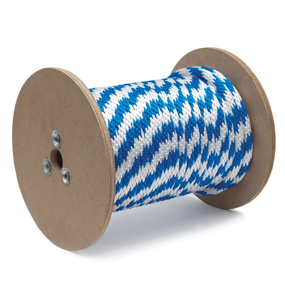 Mibro - Rope; Type: Solid Braid ; Head/Holder Diameter (Inch): 3/8 ; Material: Polypropylene ; Load Capacity (Lb.): 140.000 ; Maximum Length: 600.00 ; Color: Blue/White - Exact Tooling