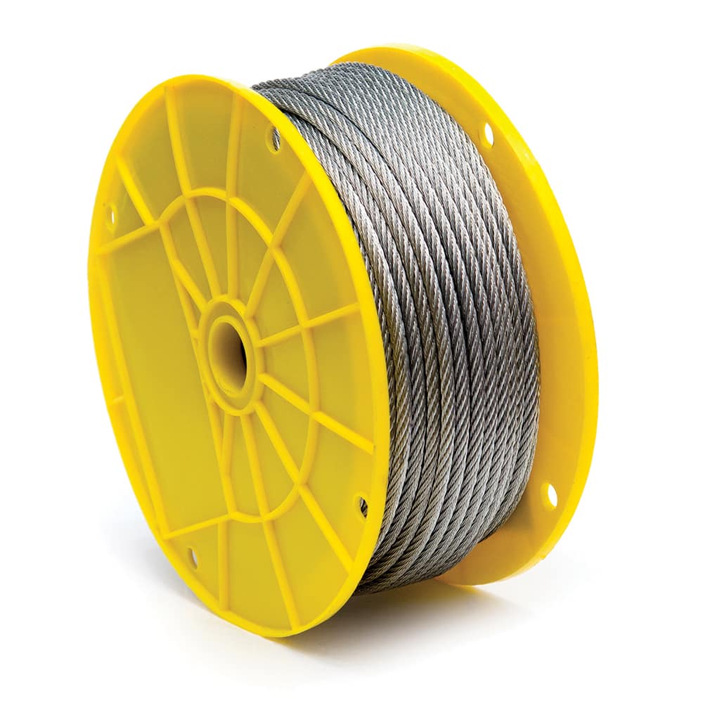 Mibro - Wire Rope & Cable; Type: Aircraft Cable ; Breaking Strength (Lb.): 1400.00 ; Diameter (Inch): 1/4 ; Bare Diameter: 1/4 (Inch); Strand Type: 7 x 19 ; Head Coating: Uncoated - Exact Tooling