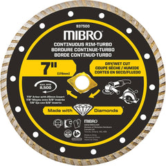 Mibro - Wet & Dry-Cut Saw Blades; Blade Diameter (Inch): 7 ; Blade Material: Diamond Matrix ; Arbor Style: Round w/ Diamond Knockout ; Arbor Hole Diameter (mm): 20.00 ; Application: Tile ; Number of Teeth: Continuous Edge - Exact Tooling