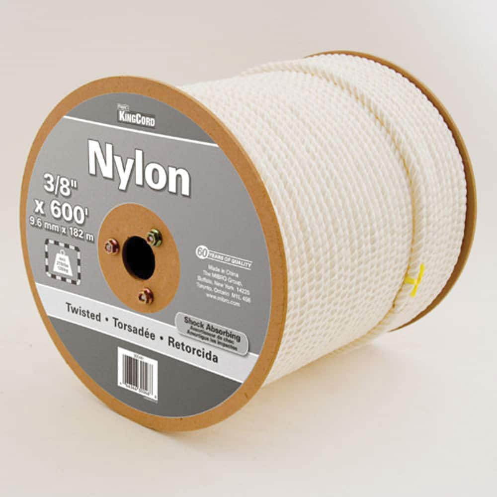 Mibro - Rope; Type: Twisted Rope ; Head/Holder Diameter (Inch): 3/8 ; Material: Nylon ; Load Capacity (Lb.): 278.000 ; Maximum Length: 600.00 ; Color: White - Exact Tooling